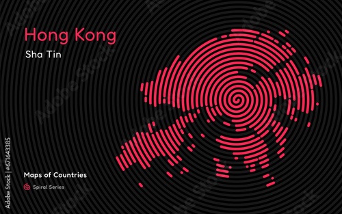 Abstract map of hong kong with circle lines. identifying its capital city, Sha Tin. Spiral fingerprint series