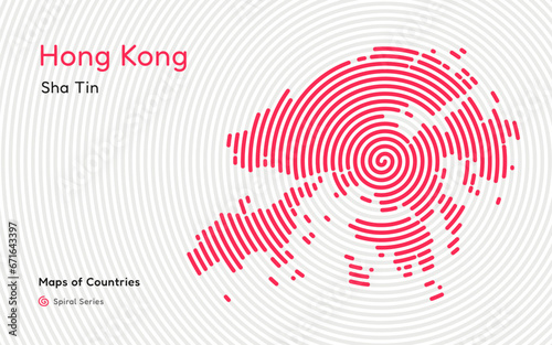 Abstract map of hong kong with circle lines. identifying its capital city, Sha Tin. Spiral fingerprint series
