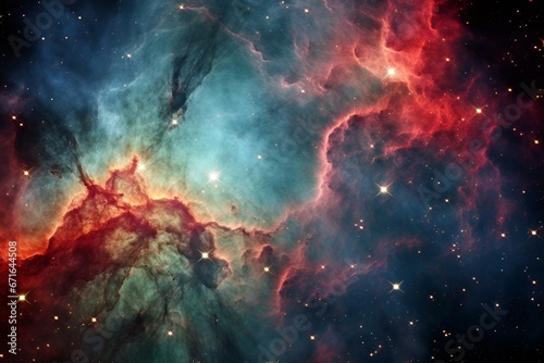 Emission nebula in Cygnus, near Deneb. Infrared view from Spitzer Space Telescope. Retouched image. Generative AI