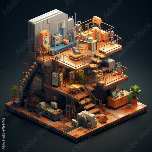 interior of a house, cutaway isometric low poly art, 3d with blender photo