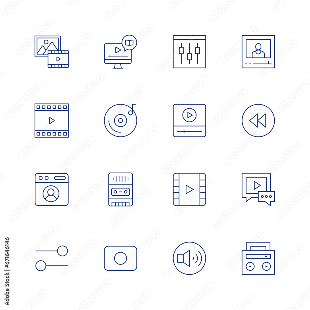 Multimedia line icon set on transparent background with editable stroke ...