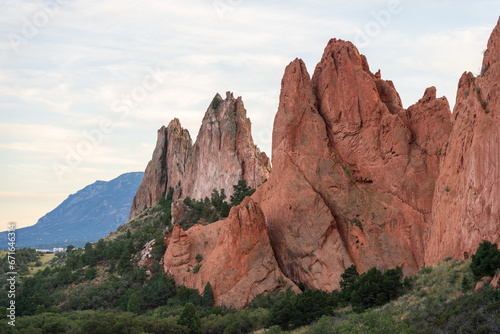 Garden of the Gods at sunset in the evening in Colorado Springs, CO