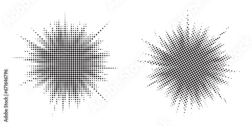 Burst Halftone light effect. glowing light burst. abstract grunge halftone dots background set. Vector halftone sun. Dotted retro design element. photo