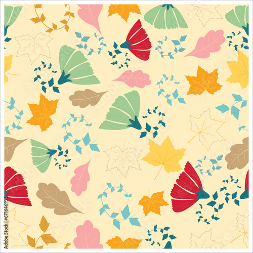 Colorful Blooming Wild leaf  Meadow floral Seamless pattern Vector  Seasonal natural object vector  Design for fashion   fabric  textile  wallpaper  wrapping and all prints.