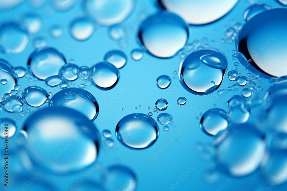 Bubbles in water with a translucent blue hue. Generative AI