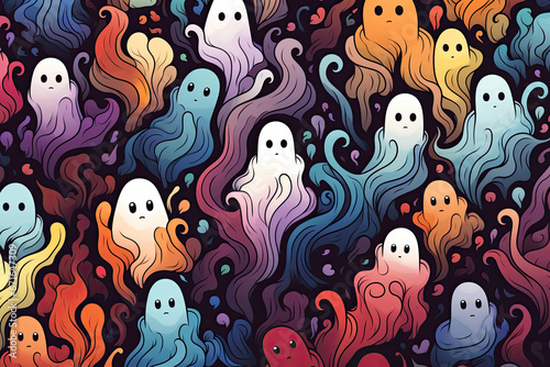 Colorful ghosts in a seamless repeat pattern wallpaper