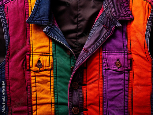 Colorful men's jacket. Detail of a man's jacket with a hood.