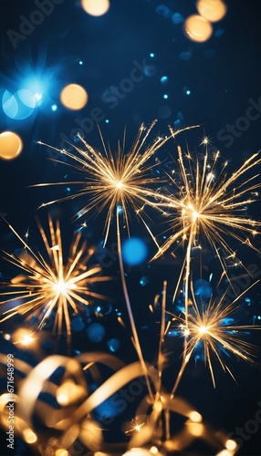 Blue and gold bokeh on New Year’s Eve: Abstract background design