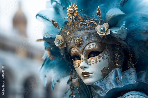 A woman wearing an intricate mask at the Venice Carnival © Adrian Grosu