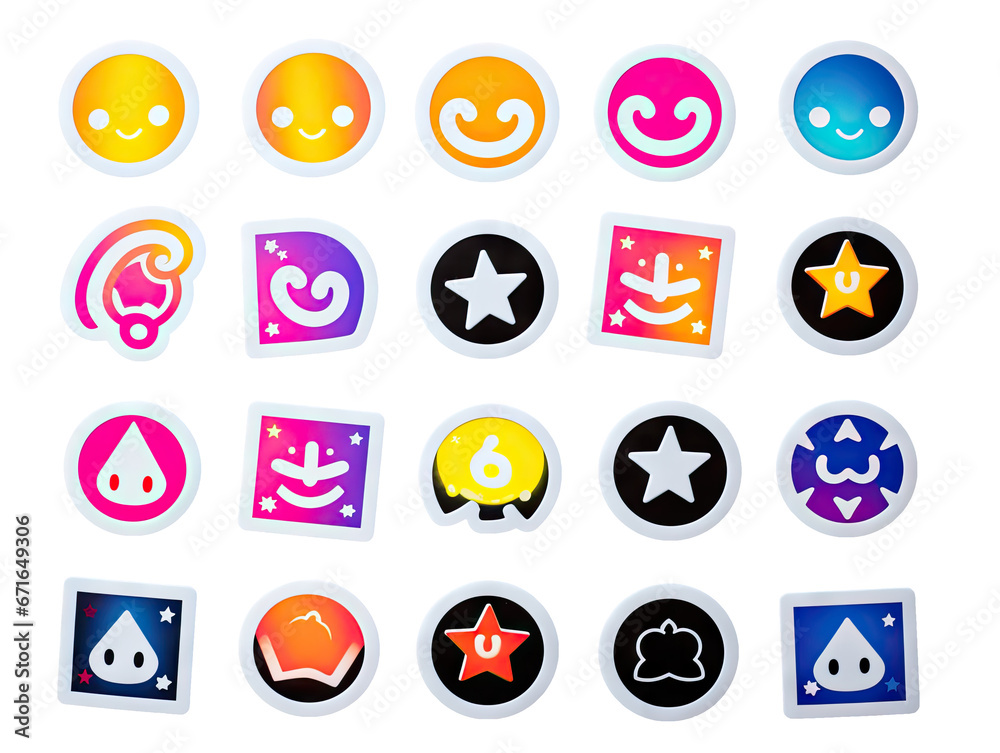 Set of fun stickers with little flowers, stars, rainbows, kittens and various kawaii pets for decoration of all kinds on a transparent background. Set of fun stickers with little flowers, stars, rainbows, kittens and various kawaii pets for decoration of all kinds on a transparent background.