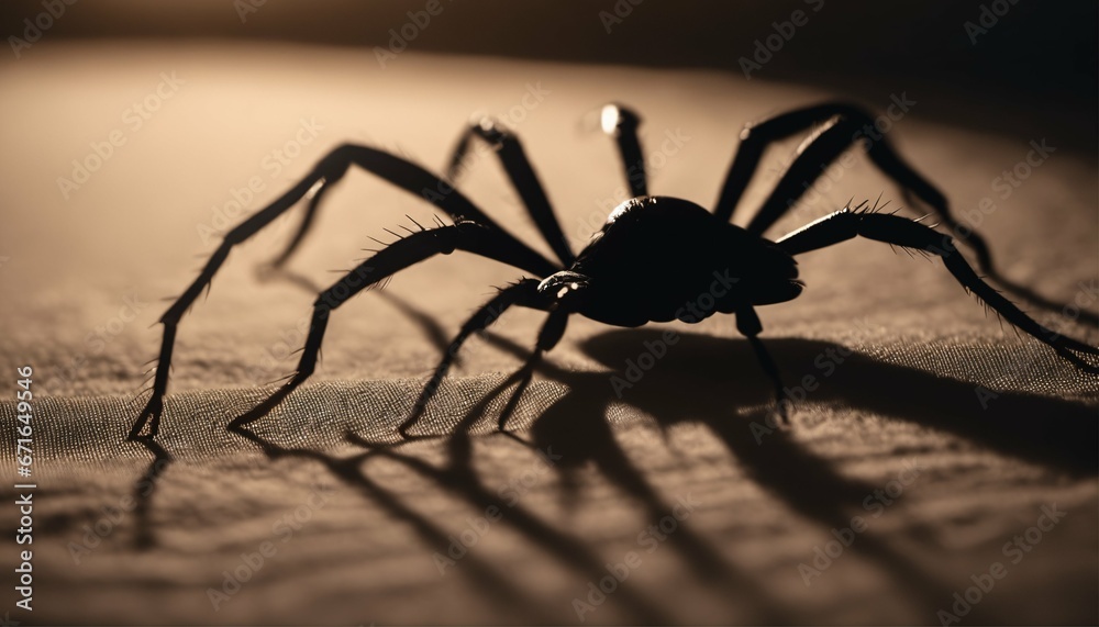 Parasitic insects indoors: Shadow of a spider or bed tick at night