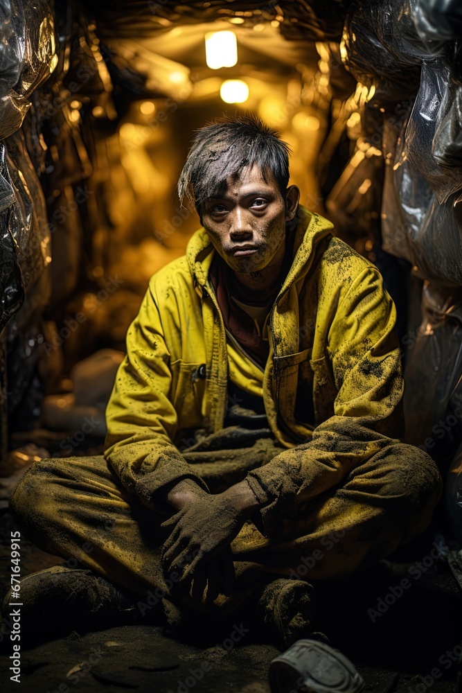 Obraz premium Miners hard at work in the mines. Great for stories on coal, energy, mining, climate change, resources, gold and more. 