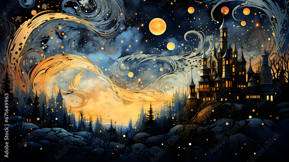 abstract painting of a beautiful night landscape