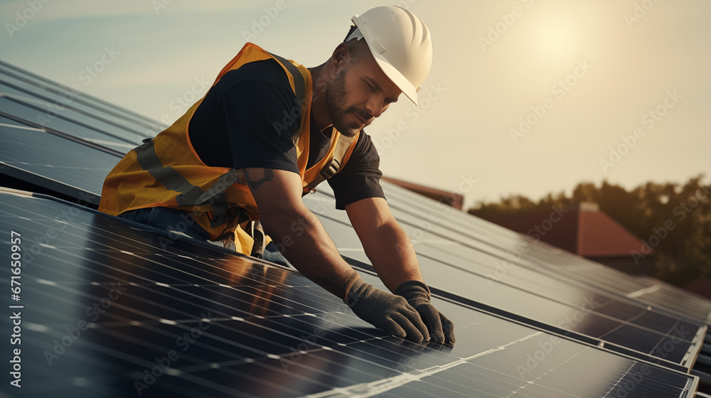 Renewable Energy Expert at Work: Solar Panel Installation, AI Generative Renewable Energy Expert at Work: Solar Panel Installation, AI Generative