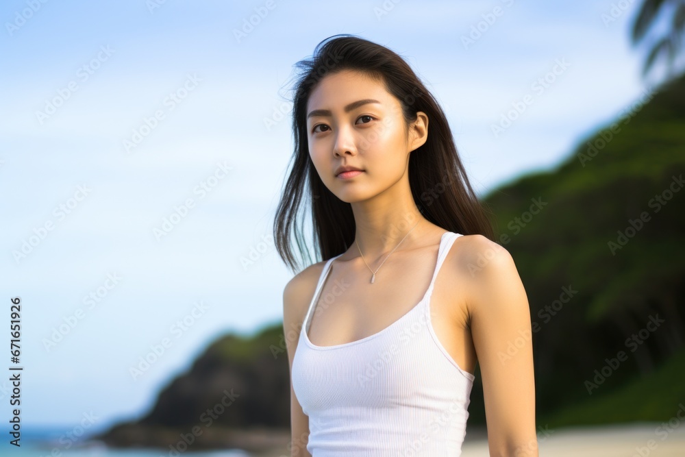 Young Asian woman on a beach portrait