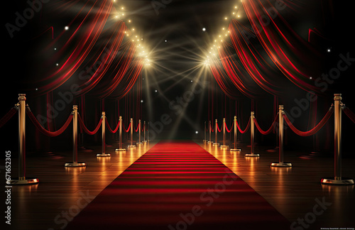 red carpet with ropes at entrance photo
