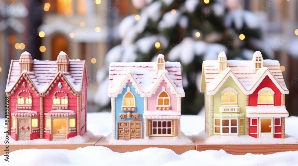Naklejka premium Christmas winter house in the snow and with a Christmas tree
