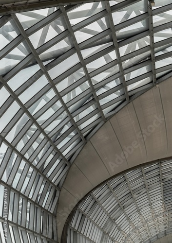 Modern architecture interior design of metal structure and glass at Suvarnabhumi Departure terminal. Departure area of Suvarnabhumi international airport  BKK . Space for text  Selective focus.