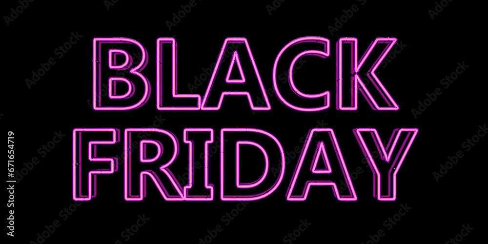 Black Friday neon sign on black wall. Christmas Sale. Pink purple letters text. Black Friday neon sign on black wall. Christmas Sale. Pink purple letters text.