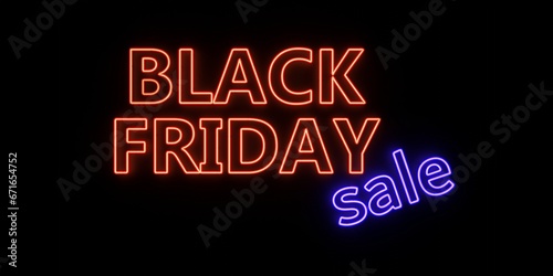Black Friday Sale neon sign on black wall. Red and blue letters text
