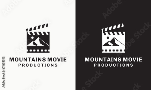 mountain, camera and video shooting for Mountain Travel Label Stamp logo Design