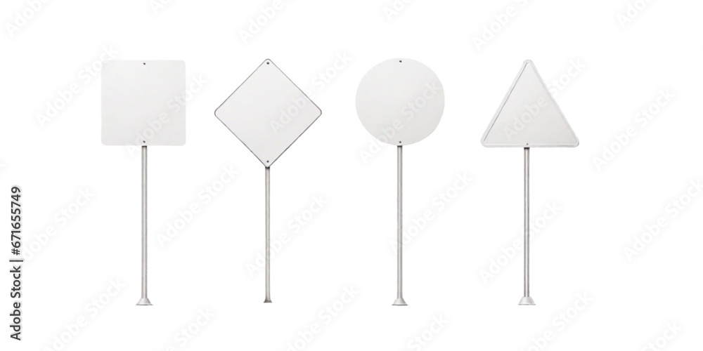 Collection of Blank White Road Signs: Empty Traffic Signs Isolated on White Background Collection of Blank White Road Signs: Empty Traffic Signs Isolated on White Background