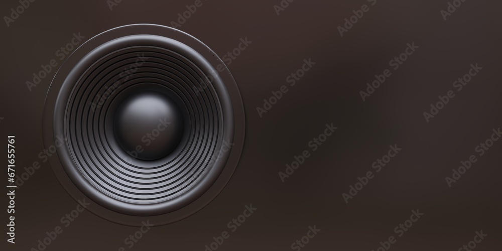 Black Loudspeaker on empty black background. Round speaker, stereo sound. Ad template, copy space Black Loudspeaker on empty black background. Round speaker, stereo sound. Ad template, copy space