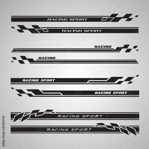 Wrap Design For Car vectors. Sports stripes, car stickers black color. Racing decals for tuning_20231102
