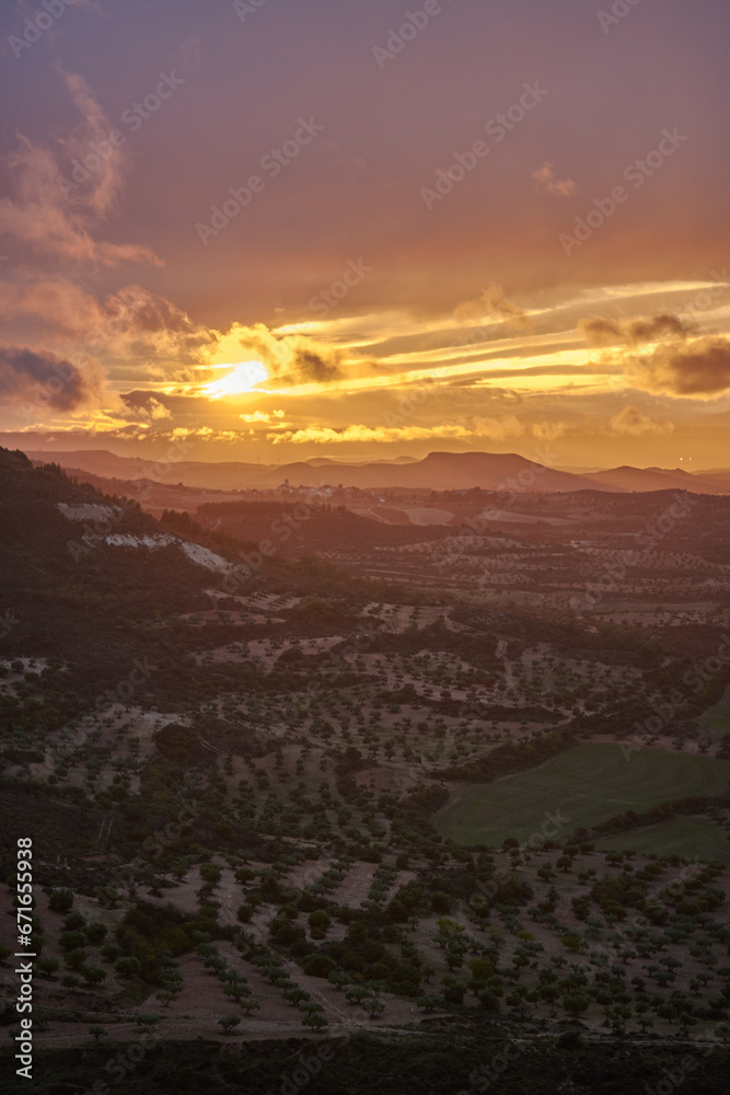 Panoramic views of the sunset over La Alcarria from Trijueque. Guadalajara. Castilla la Mancha. Spain 