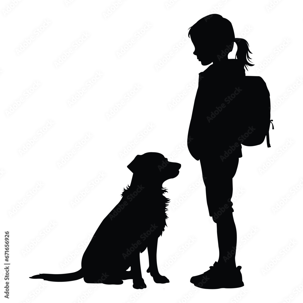 Child with Dog Silhouette on White