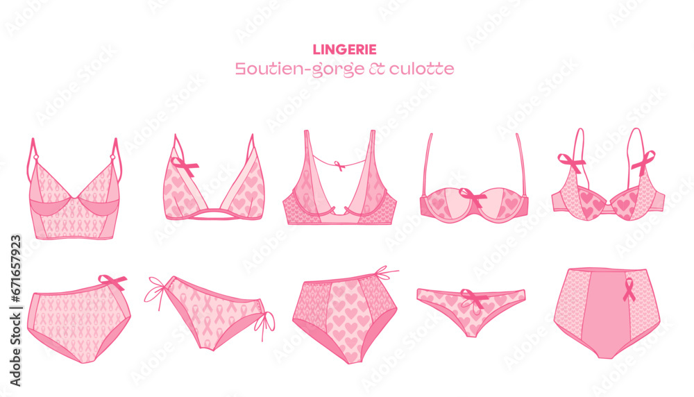 Lingerie de couleur rose pour la prévention du cancer du sein - obrazy, fototapety, plakaty 