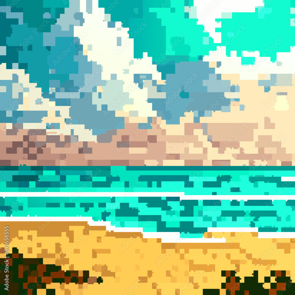 beach and blue sky , pixel art, rpg maker beach and blue sky , pixel art, rpg maker