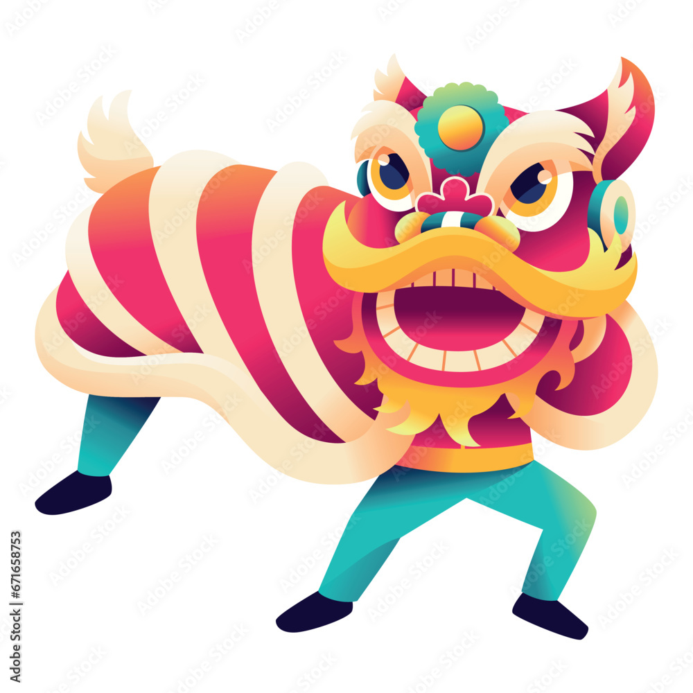 Naklejka premium Vector Chinese New Year Lion Dance Illustration Isolated