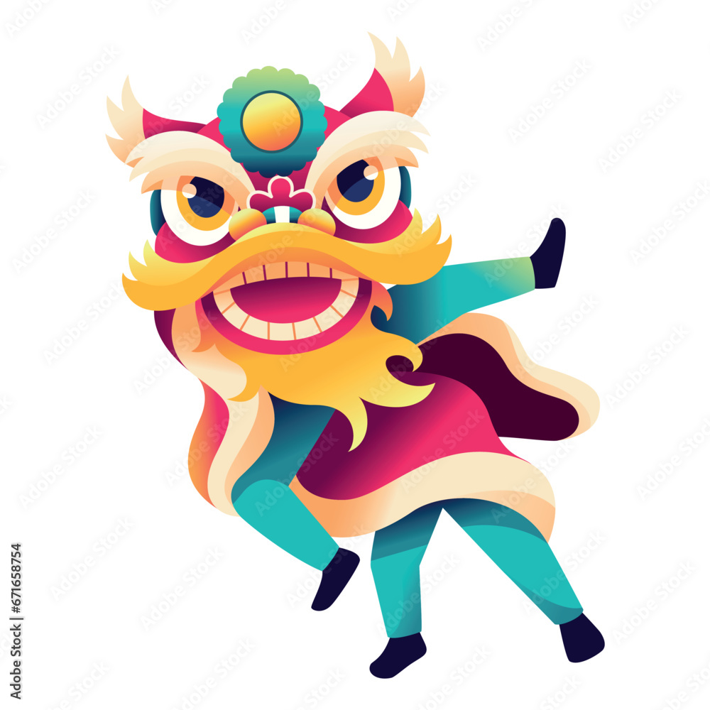 Vector Chinese New Year Lion Dance Illustration Isolated
