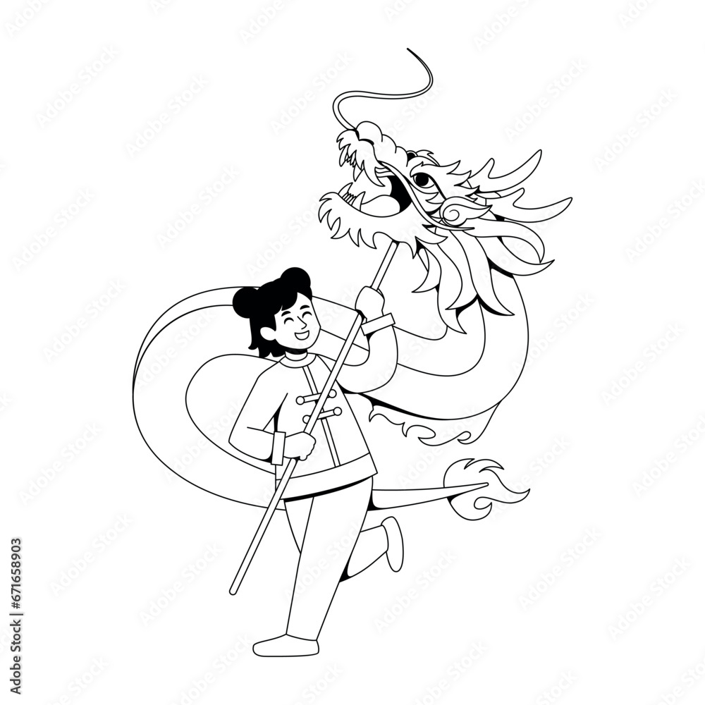 Fototapeta premium Vector Chinese New Year Dragon Dance Illustration Isolated