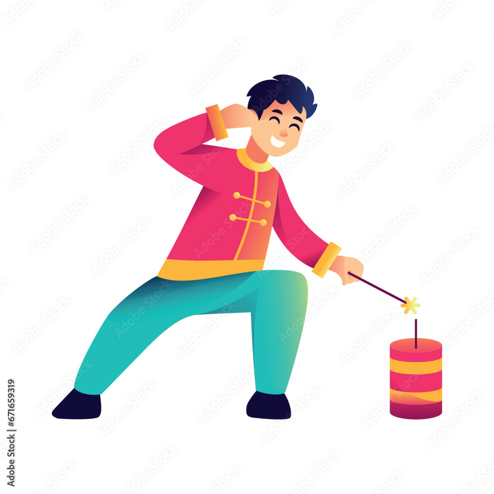 Vector Chinese New Year Boy Firecracker Illustration Isolated Vector Chinese New Year Boy Firecracker Illustration Isolated