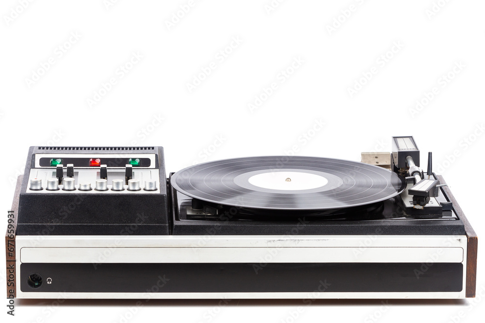 Fototapeta premium Vintage turntable record player with black vinyl