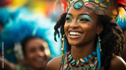 Carnival dancers in colorful attire on Brazil's streets.