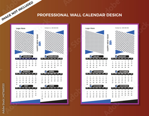 Vector 2024 Modern wall calendar design template.