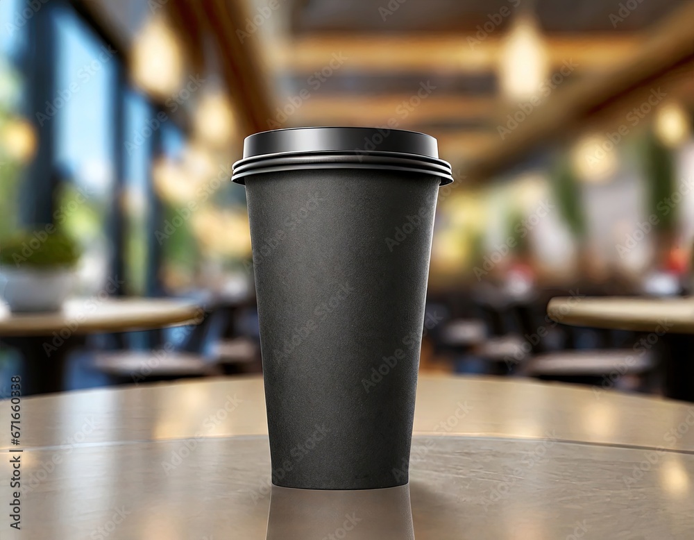 black coffee cup mockup on restaurant table. black coffee cup mockup on restaurant table.