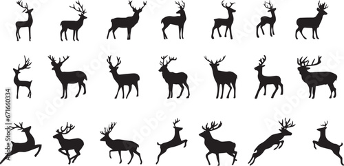 deer illustration, silhouette of reindeer or deer with antler, animals © irene