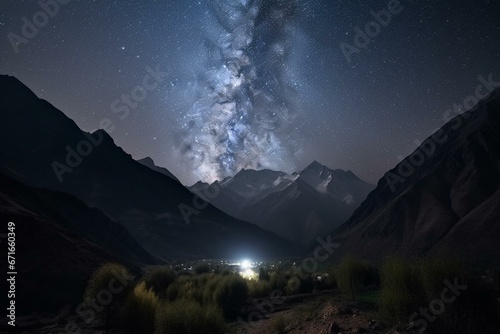 Stunning night scenery of majestic mountains. Generative AI