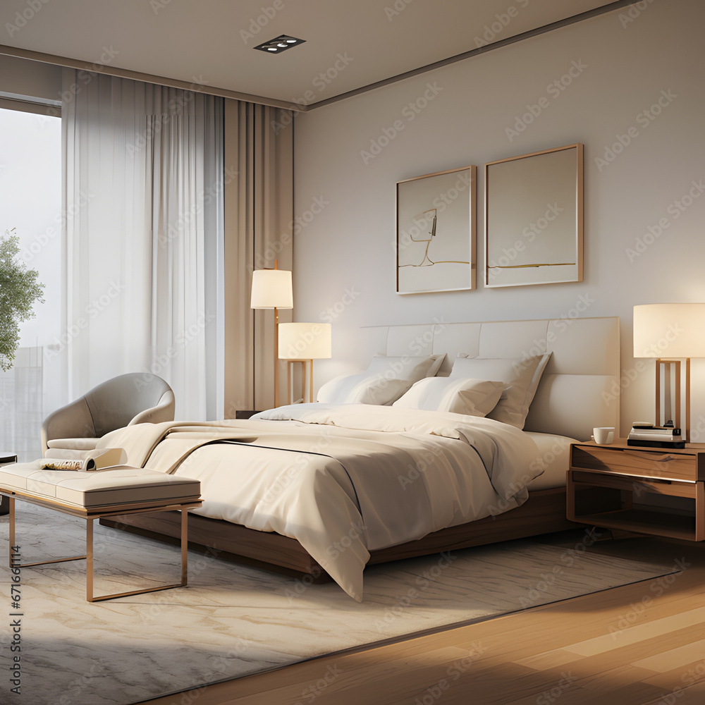 Fototapeta premium modern bright bedroom with luxury furniture in modern style