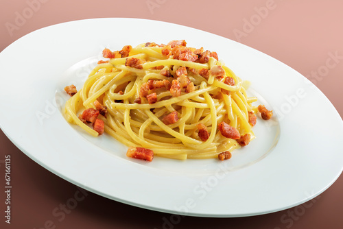 Plate of spaghetti carbonara
