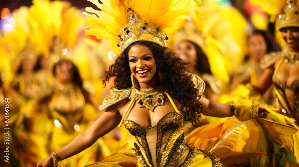 Fototapeta premium Costumed dancers parading at Rio Carnival, Brazil.