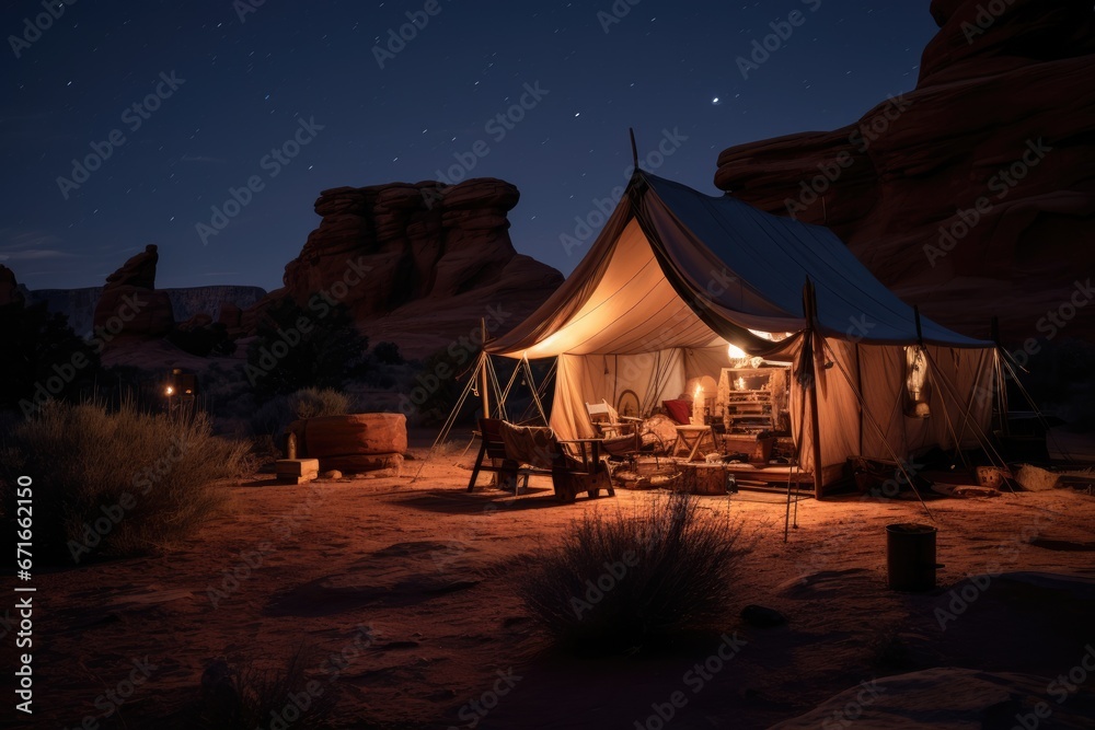 camping in the desert wilderness dreamy night sky background - obrazy, fototapety, plakaty 