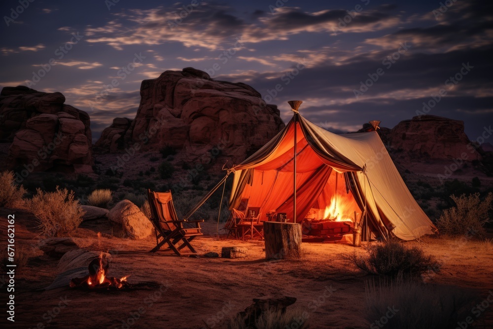 camping in the desert wilderness dreamy night sky background
