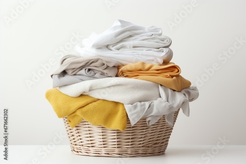 Freshly laundered clothes on a white surface.