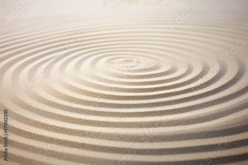 Sandy texture with circle lines on natural sand background  representing balance  harmony  and spirituality in Japanese zen garden.
