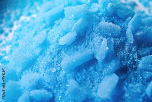 Zoomed-in image of blue granulated laundry detergent. photo